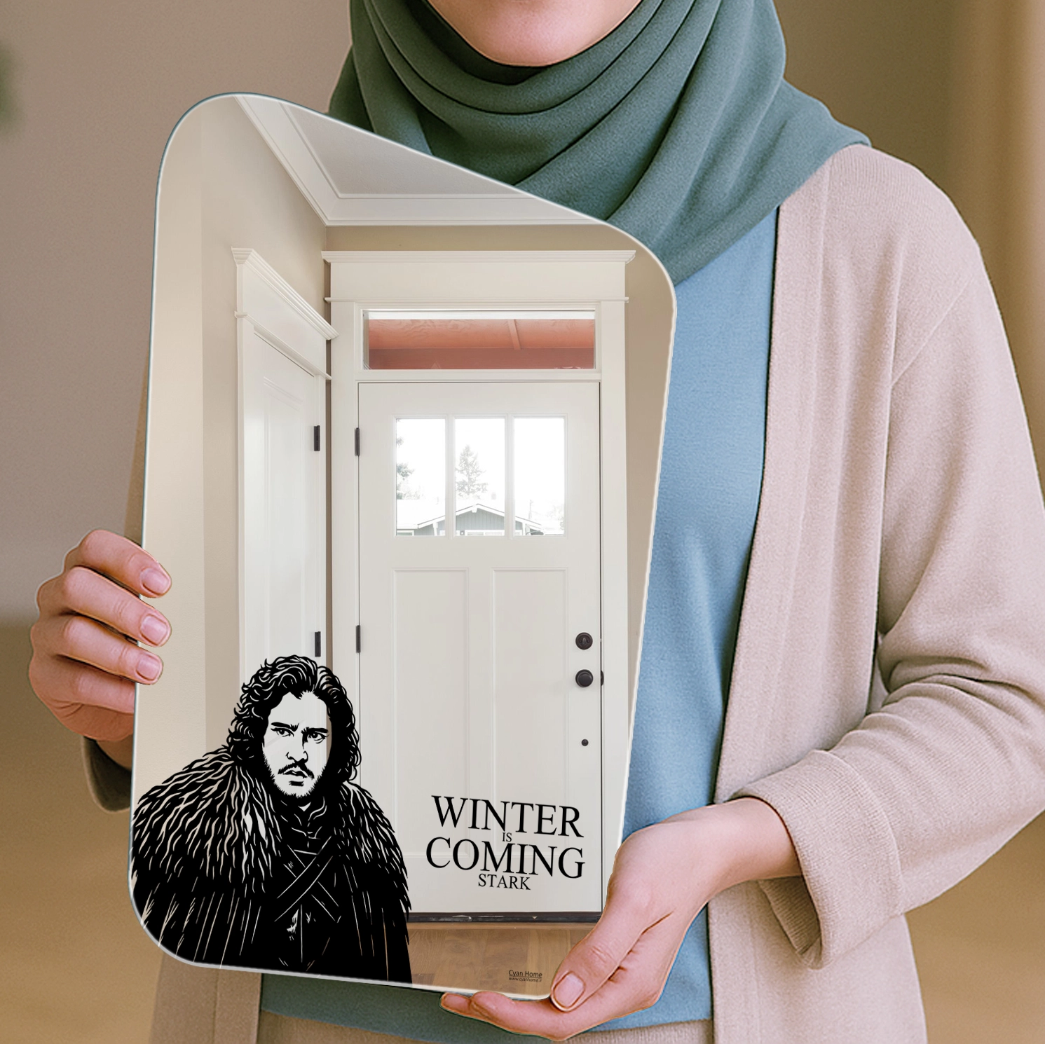 آینه دکوراتیو طرح جان اسنو نمای نزدیک